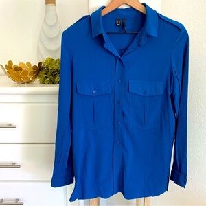 Mango Buttons Down Long Sleeve Royal Blue Shirt Size 4